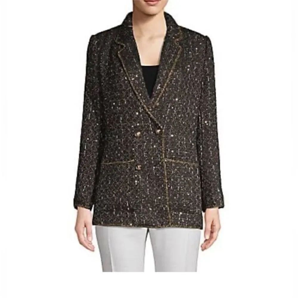 Dolce Cabo Black Tweed Blazer with Gold Accents, S